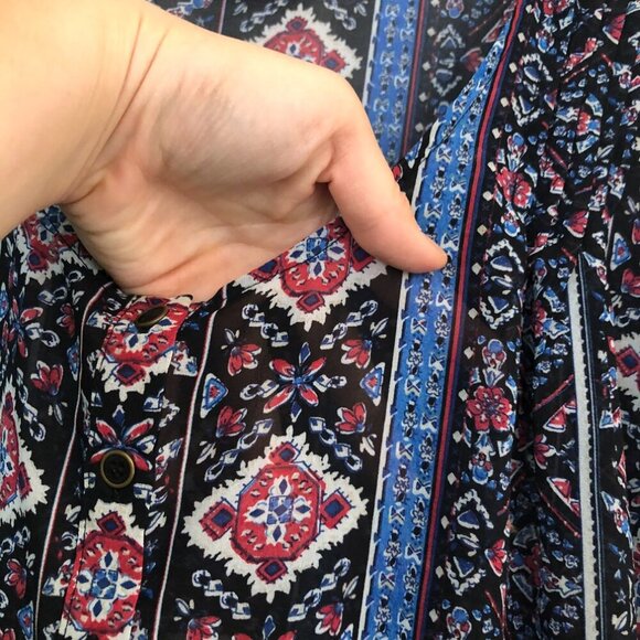 FOREVER 21 Black Pink Boho Geo Print Tile Print Boho Sheer Crop Top JUNIORS - Picture 4 of 5